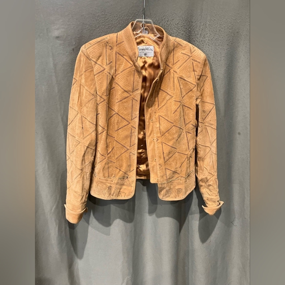 Pamelo McCoy Designer Tan Brown Suede Leather Coat Jacket Size XS